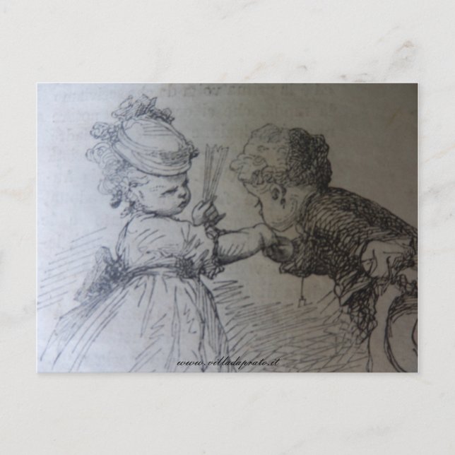 Postal ilustracion de moda del siglo XIX, blanco y negro (Anverso)