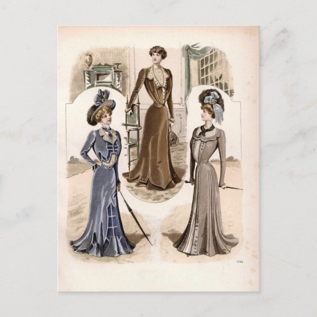 Postal Ilustracion de moda Edwardian Glam Vintage (Anverso)
