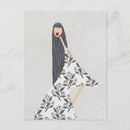 Postal Ilustracion de moda floral de lápiz labial rojo