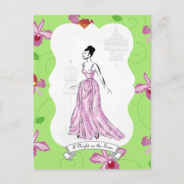 Postal Ilustracion de moda Fois à Paris (Anverso)