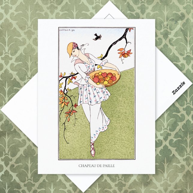 Postal Ilustracion de moda francés Gorra de paja de Barbi (Subido por el creador)