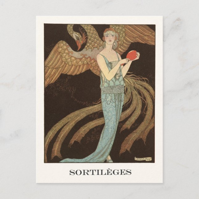 Postal Ilustracion de moda George Barbier Art Deco (Anverso)