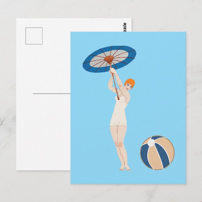 Postal Ilustracion de moda Georges Barbier Au Lido 1924 (Anverso / Reverso)