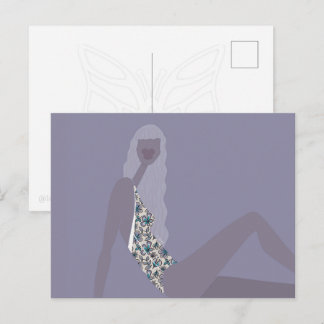 Postal Ilustración de Moda Mujer Chic Púrpura Arte Modern