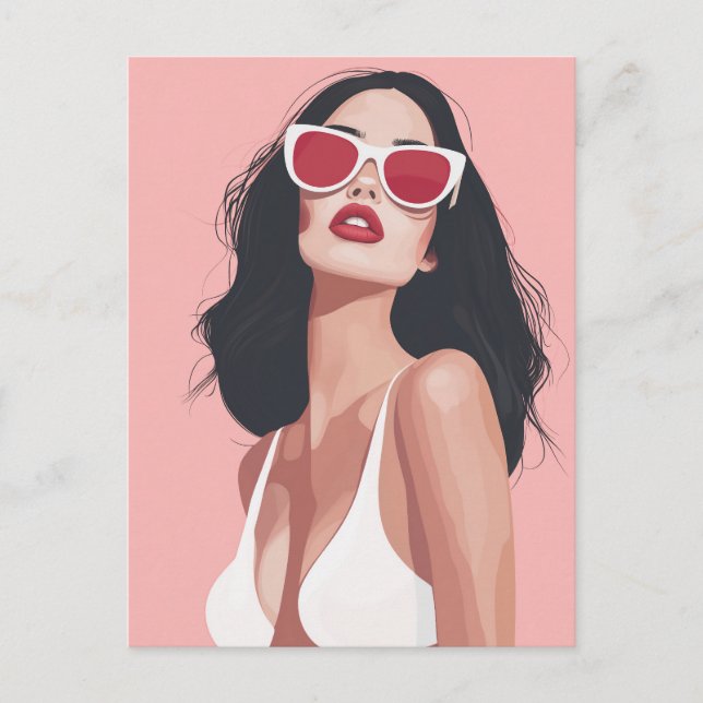 Postal Ilustracion De Moda Mujer Elegante Con Gafas De So (Anverso)