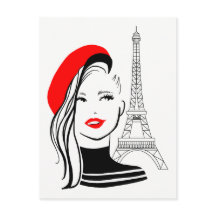 Ilustracion de moda mujer francesa en boina roja