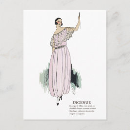 Postal Ilustracion de moda pastel Art Deco Rosa de los añ