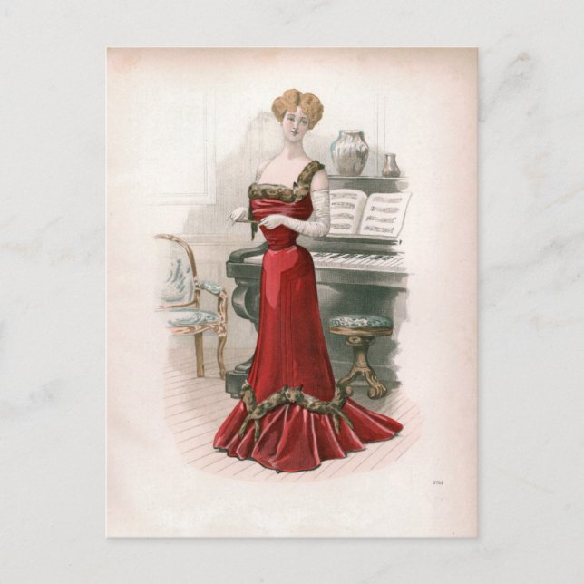 Postal Ilustracion de moda Pianista Viejo Edwardian (Anverso)
