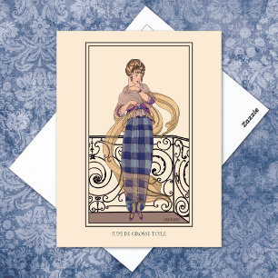 Postal Ilustracion de moda Plaid Skirt Gerda Wegener