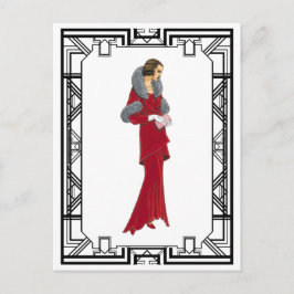 Postal Ilustracion de moda retro de la chuleta roja vinta