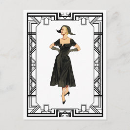 Postal Ilustracion de moda retro vintage de los años 50