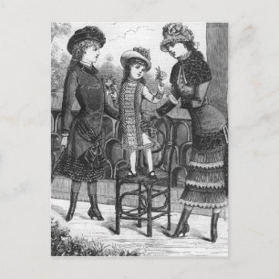 Postal ilustracion de moda "Tres niños victorianos"