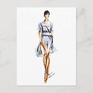 Postal Ilustracion de moda   Vestido de Chloe Pastel Chif