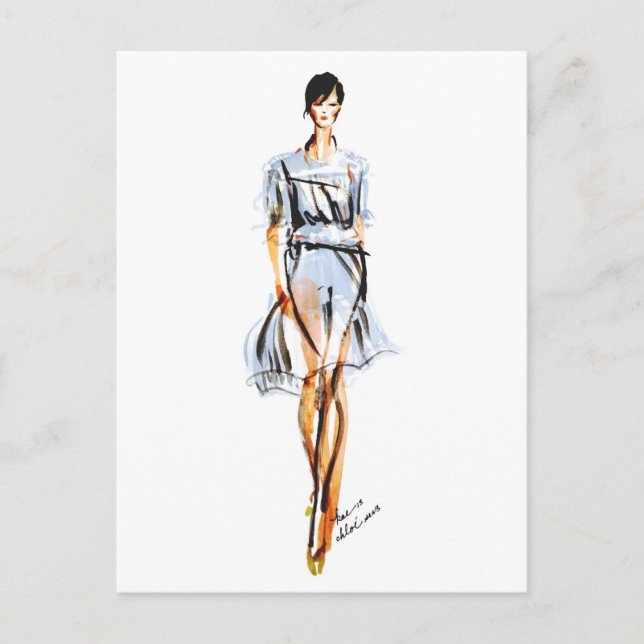 Postal Ilustracion de moda | Vestido de Chloe Pastel Chif (Anverso)