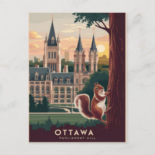 Postal Ilustracion de montaña del parlamento de Ottawa