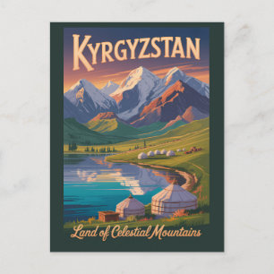 Postal Ilustración de montañas de Kirguistán Arte de viaj