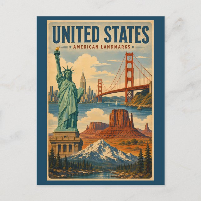 Postal Ilustración de monumentos emblemáticos de Estados  (Anverso)
