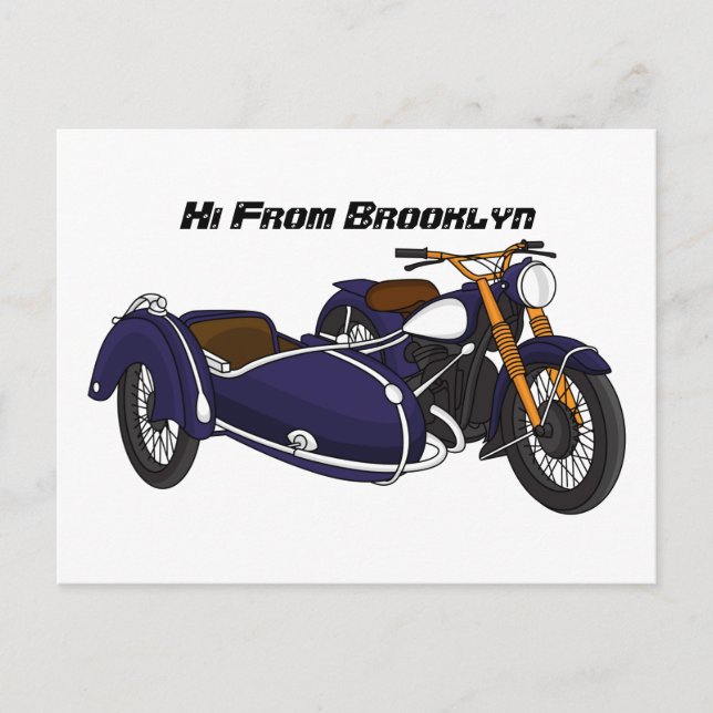 Postal Ilustracion de motocicleta púrpura de Sidecar (Anverso)
