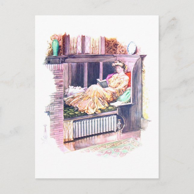Postal Ilustración de mujer leyendo (Anverso)