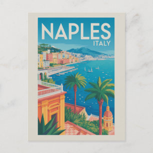 Postal Ilustración de Nápoles Italia Arte de Viaje Vintag