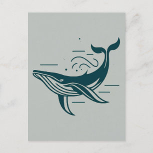 Postal Ilustracion de natación de ballena azul