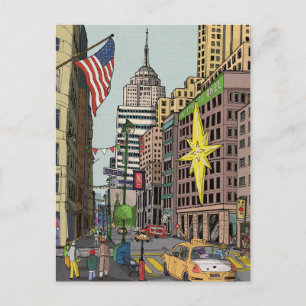 Postal Ilustracion de Navidades de Manhattan Winter New Y