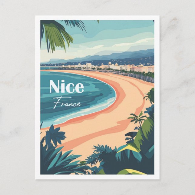 Postal Ilustracion de Nice France Artwork Travel Place (Anverso)