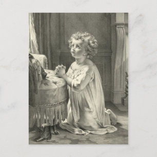 Postal Ilustracion de Oración de Niños Pequeños 1878