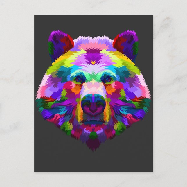 Postal Ilustracion de oso colorido (Anverso)