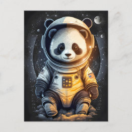Postal Ilustracion de oso del astronauta Panda
