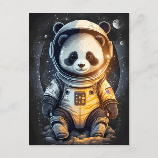 Postal Ilustracion de oso del astronauta Panda