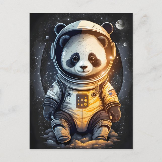 Postal Ilustracion de oso del astronauta Panda (Anverso)