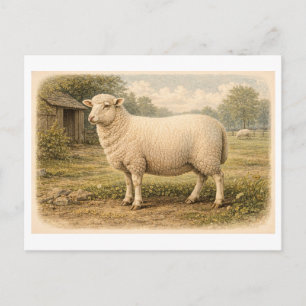 Postal Ilustración de oveja al estilo vintage