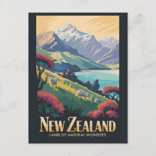Postal Ilustración de ovejas de Nueva Zelanda Arte de via