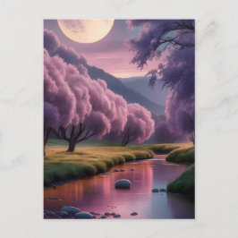 Postal Ilustración de paisaje de ensueño lunar de fantasí