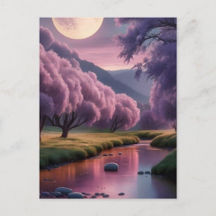 Postal Ilustración de paisaje de ensueño lunar de fantasí