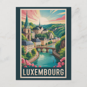 Postal Ilustración de paisaje de Luxemburgo Arte de viaje