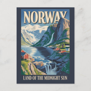 Postal Ilustración de paisaje de Noruega Arte de viaje vi