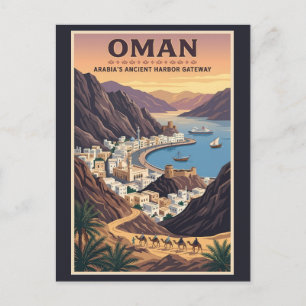 Postal Ilustración de paisaje de Omán Arte de viaje vinta