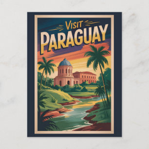 Postal Ilustración de paisaje de Paraguay Arte de viaje v