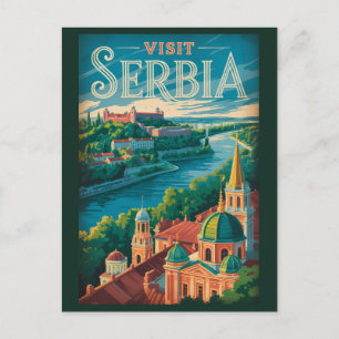 Postal Ilustración de paisaje de Serbia Arte de viaje vin
