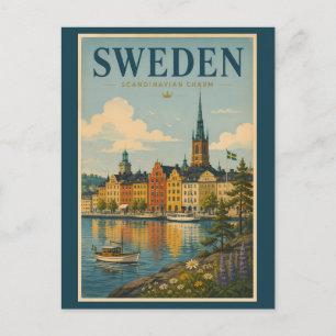 Postal Ilustración de paisaje de Suecia Arte de viaje vin