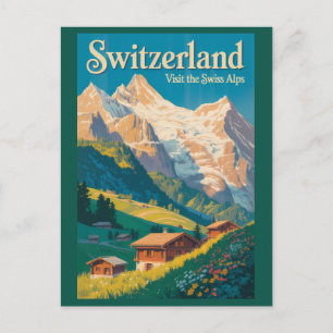 Postal Ilustración de paisaje de Suiza Arte de viaje
