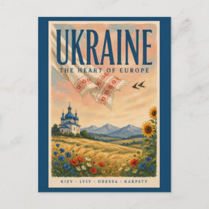 Postal Ilustración de paisaje ucraniano de Ucrania Viaje