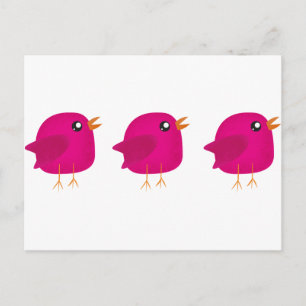 Postal Ilustración de pajarito rosa lindo
