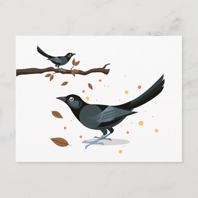 Postal Ilustracion de pájaro - Colores otoñales (Anverso)