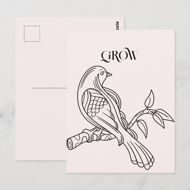 Postal Ilustracion de pájaro de la línea abstracta (Anverso / Reverso)