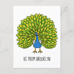 Postal Ilustracion de pájaro pavo real
