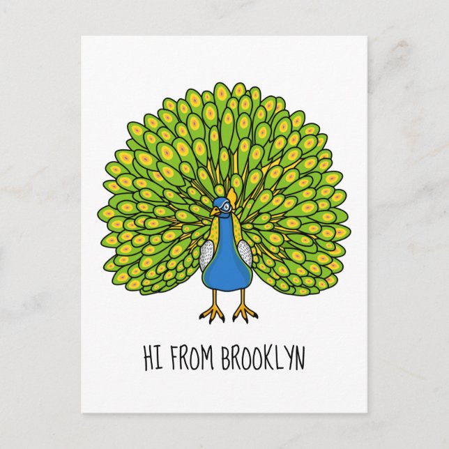 Postal Ilustracion de pájaro pavo real (Anverso)