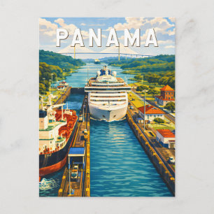 Postal Ilustración de Panamá Arte de Viaje Vintage